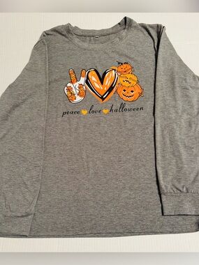 Peace Love Halloween Grey Ladies Long-Sleeve Shirt XL